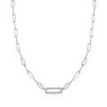 Charles Garnier sterling silver paper clip link necklace with CZ pavé bar pendant