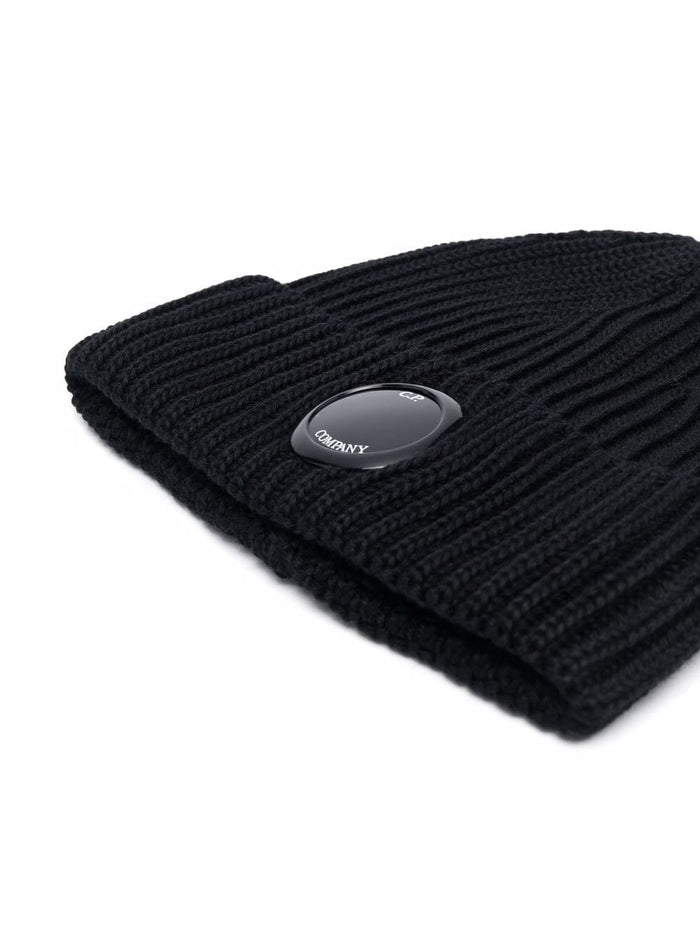 C.P COMPANY Logo-patch ribbed-knit beanie Black - MAISONDEFASHION.COM