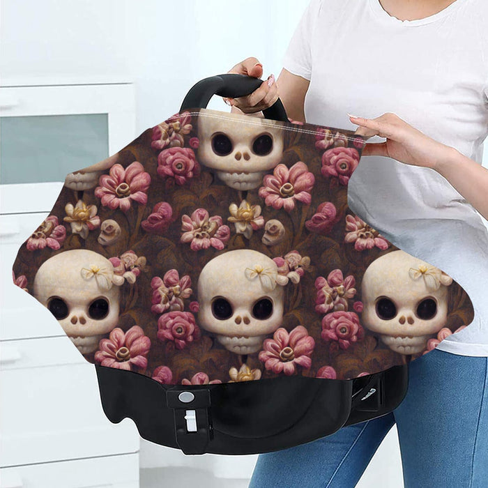 Cute Pink Flower Skull Infant Car Seat Cover - Everything Skull Clothing Merchandise and Accessories