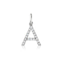 Sterling silver initial charm with diamond-look stones shaped like letter A
