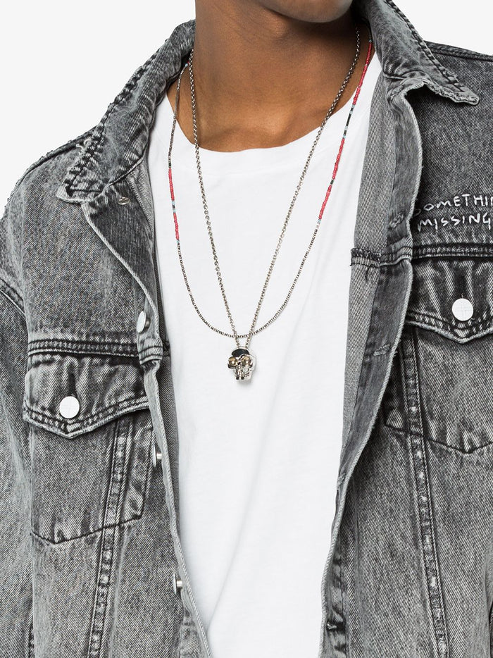 ALEXANDER MCQUEEN Divided Skull Necklace Silver - MAISONDEFASHION.COM