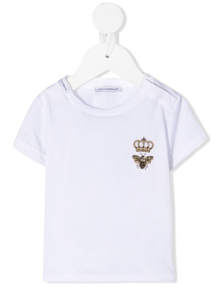 DOLCE & GABBANA BABY Bee Crown Embroidered T-Shirt White - MAISONDEFASHION.COM
