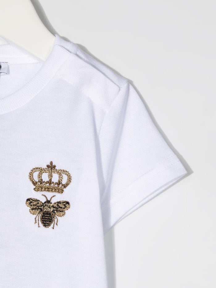 DOLCE & GABBANA BABY Bee Crown Embroidered T-Shirt White - MAISONDEFASHION.COM