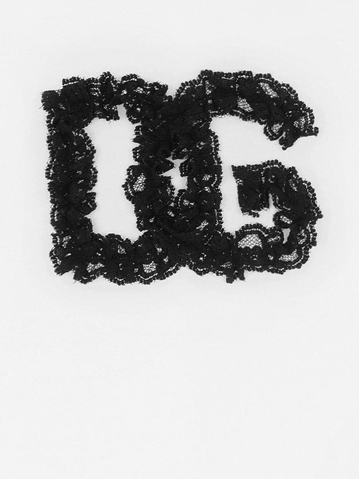 DOLCE & GABBANA BABY Lace-logo cotton top White - MAISONDEFASHION.COM
