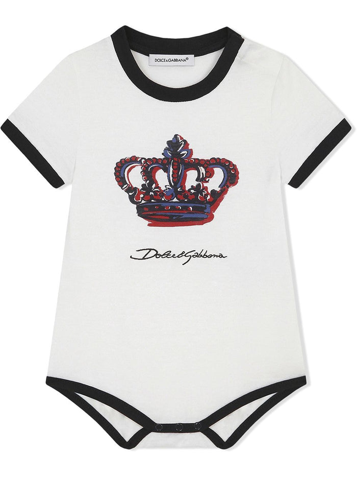 DOLCE & GABBANA BABY Logo-print short-sleeve body White - MAISONDEFASHION.COM