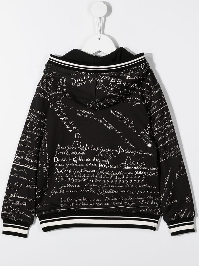 DOLCE & GABBANA KIDS All Over Logo Zipped Hoodie Black - Maison De Fashion