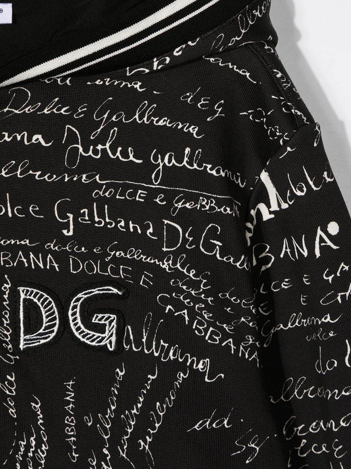 DOLCE & GABBANA KIDS All Over Logo Zipped Hoodie Black - Maison De Fashion