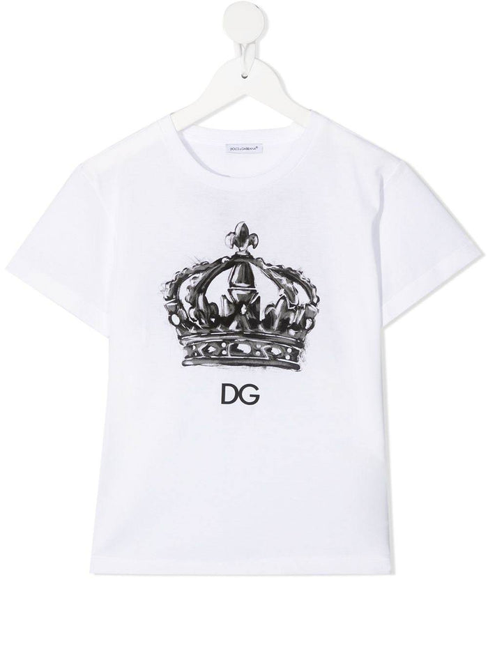 DOLCE & GABBANA KIDS Crown-print logo T-shirt White - MAISONDEFASHION.COM