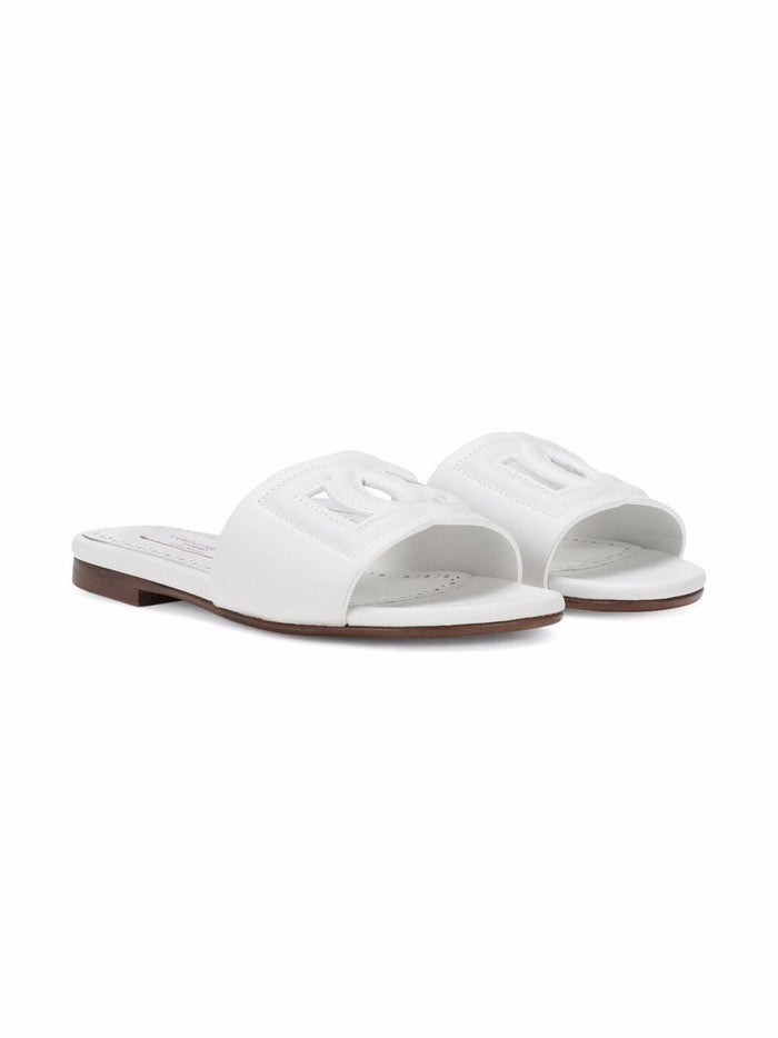 DOLCE & GABBANA KIDS DG Logo Leather Sandals White - MAISONDEFASHION.COM