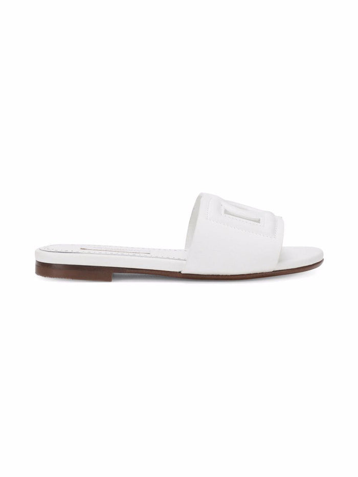 DOLCE & GABBANA KIDS DG Logo Leather Sandals White - MAISONDEFASHION.COM