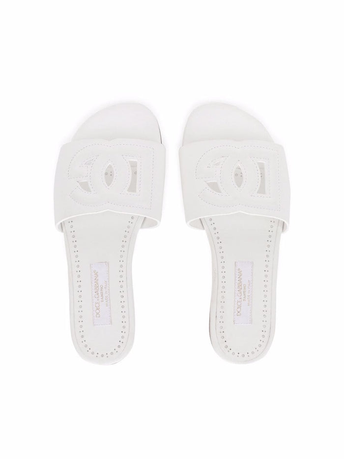 DOLCE & GABBANA KIDS DG Logo Leather Sandals White - MAISONDEFASHION.COM