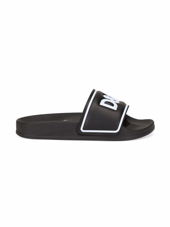 DOLCE & GABBANA KIDS DG Logo Print Slides Black - MAISONDEFASHION.COM
