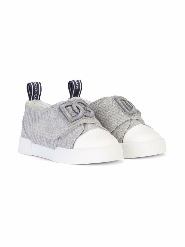 DOLCE & GABBANA KIDS Fleece Logo Sneakers Grey - MAISONDEFASHION.COM