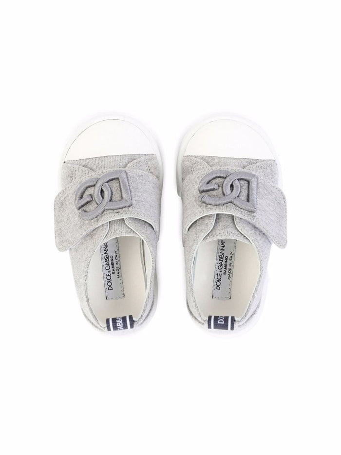 DOLCE & GABBANA KIDS Fleece Logo Sneakers Grey - MAISONDEFASHION.COM