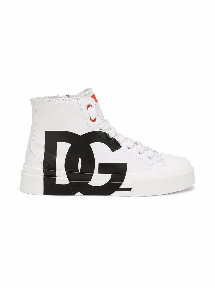 DOLCE & GABBANA KIDS High Top DG Logo Print Sneakers White - MAISONDEFASHION.COM