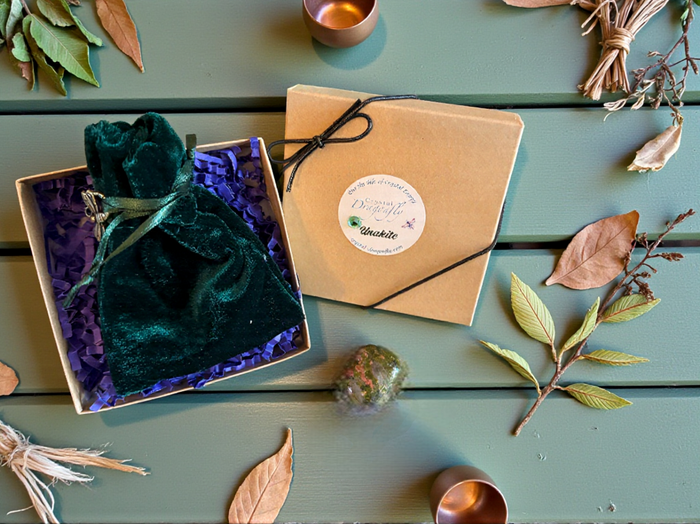 Dragonfly Gem Pouch Boxed Set - Unakite, inner beauty, clearing energy FB1232