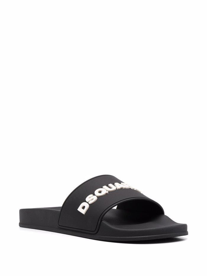 DSQUARED2 Embossed Logo Sliders Black - MAISONDEFASHION.COM