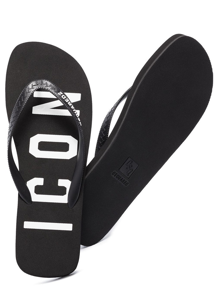 DSQUARED2 Icon Flip Flops Black - MAISONDEFASHION.COM