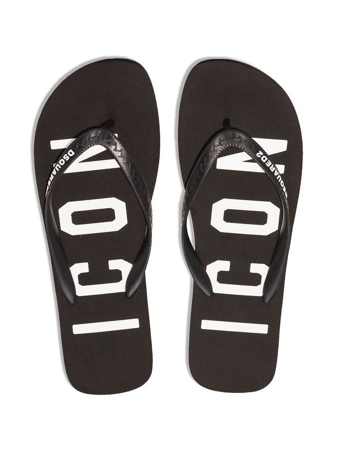 DSQUARED2 Icon Flip Flops Black - MAISONDEFASHION.COM