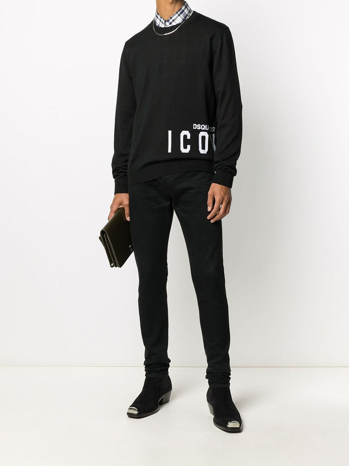 DSQUARED2 Icon Intarsia-Knit Sweatshirt Black - Maison De Fashion