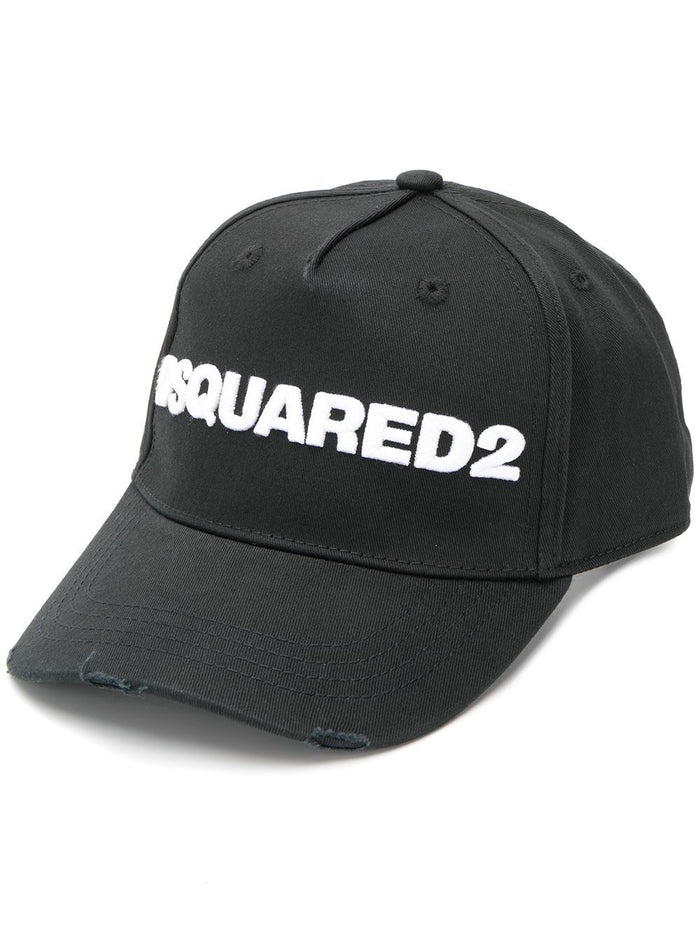 DSQUARED2 Logo Distressed Cap Black - MAISONDEFASHION.COM