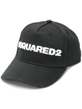 DSQUARED2 Logo Distressed Cap Black - MAISONDEFASHION.COM