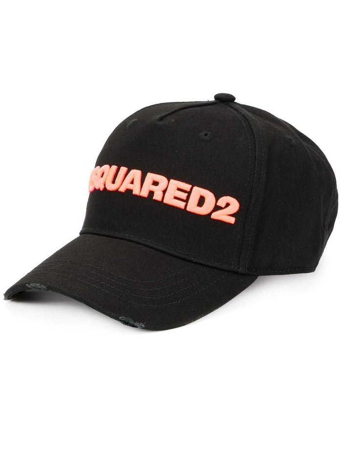 DSQUARED2 Logo Distressed Cap Black - MAISONDEFASHION.COM