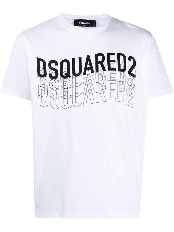 DSQUARED2 Wave Logo T-Shirt White - MAISONDEFASHION.COM