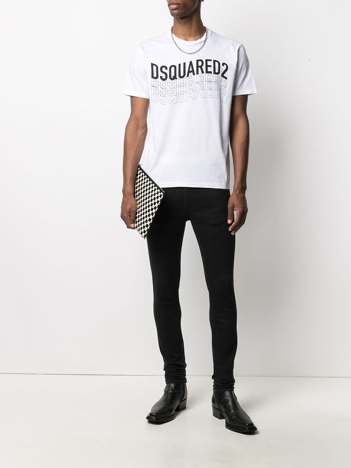 DSQUARED2 Wave Logo T-Shirt White - MAISONDEFASHION.COM