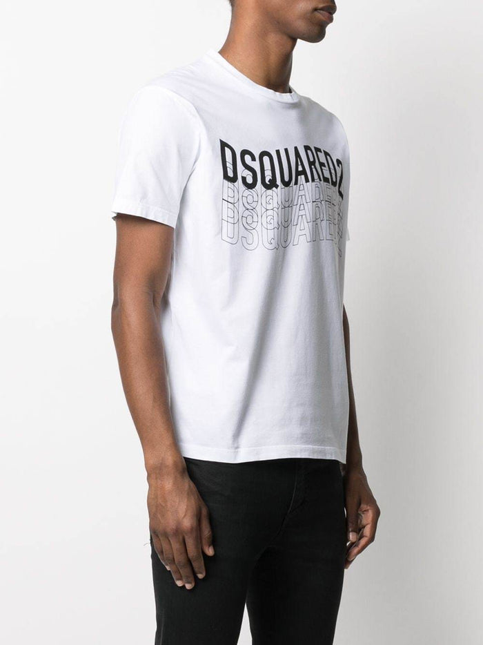 DSQUARED2 Wave Logo T-Shirt White - MAISONDEFASHION.COM