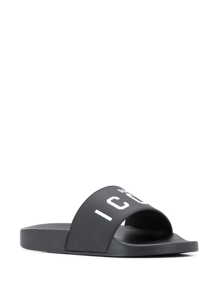 DSQUARED2 Icon Pool Sliders Black/White - MAISONDEFASHION.COM