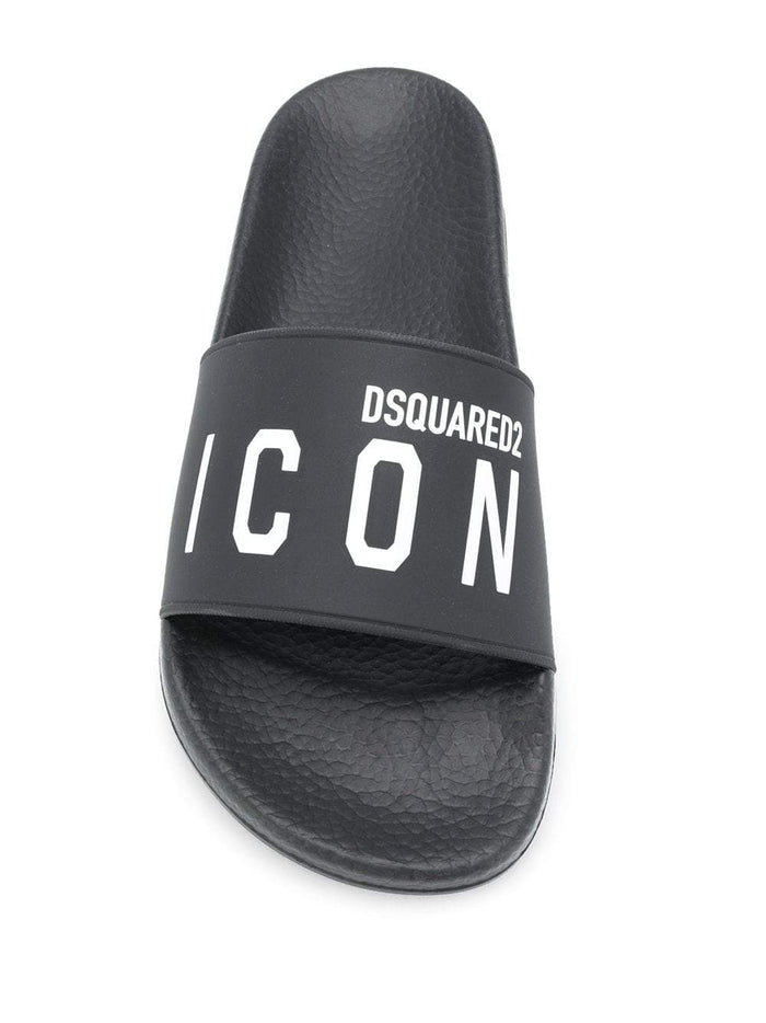 DSQUARED2 Icon Pool Sliders Black/White - MAISONDEFASHION.COM