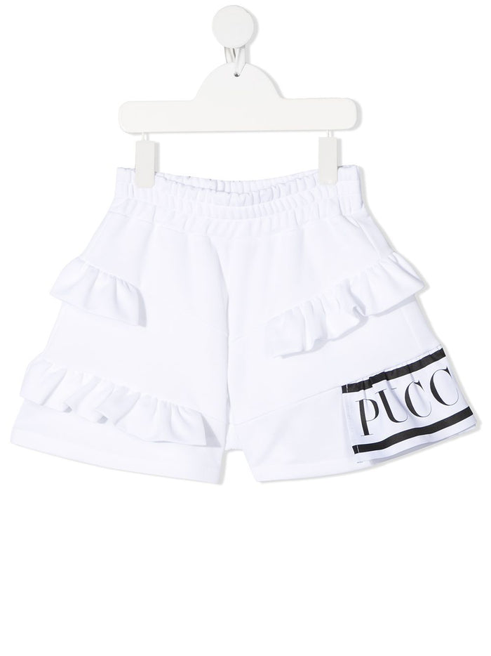 EMILIO PUCCI KIDS Elasticated ruffled shorts White - MAISONDEFASHION.COM