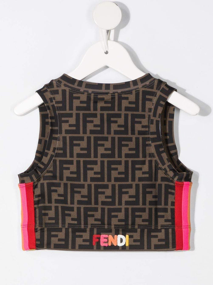 FENDI KIDS FF Logo Monogram Vest Brown - MAISONDEFASHION.COM