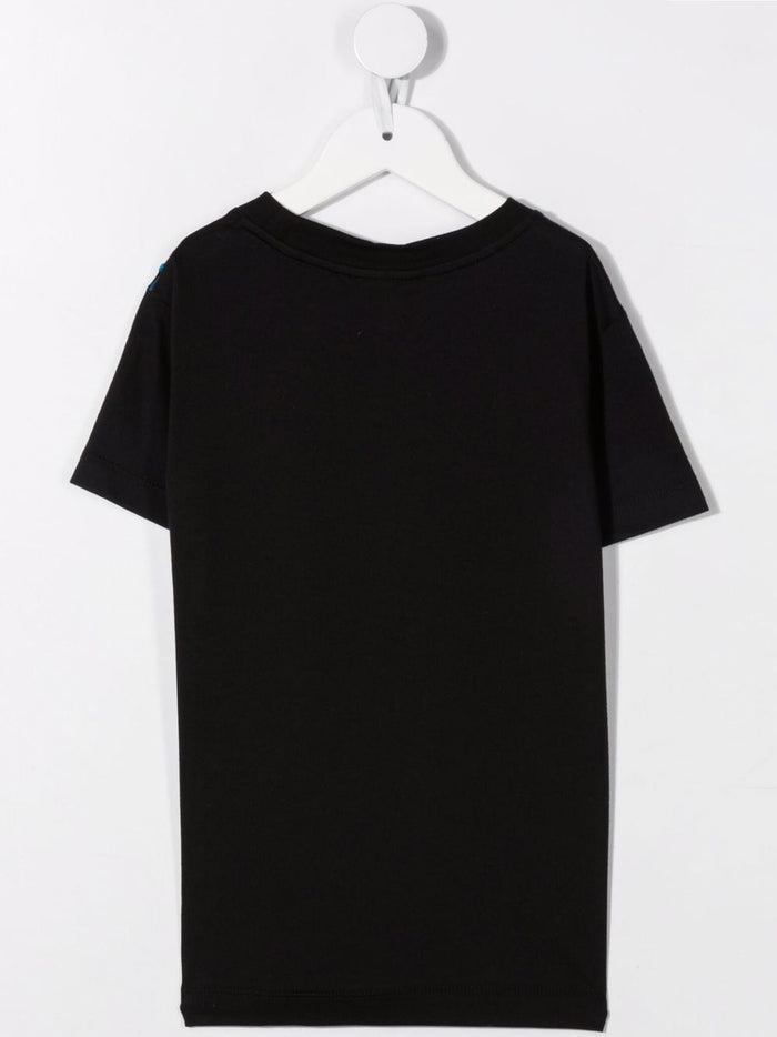 FENDI KIDS Logo Embroidered T-Shirt Black - MAISONDEFASHION.COM