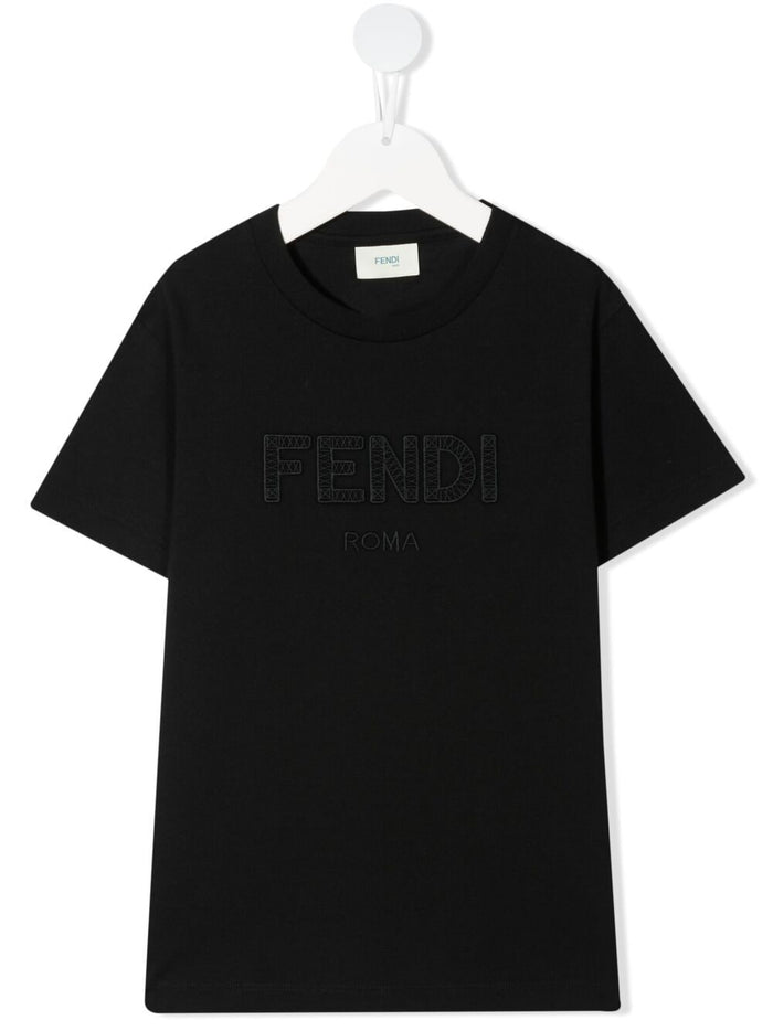 FENDI KIDS Logo lettering T-shirt Black - MAISONDEFASHION.COM