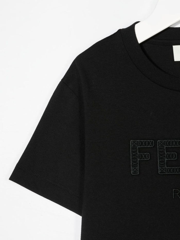 FENDI KIDS Logo lettering T-shirt Black - MAISONDEFASHION.COM