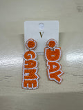 GAME DAY BEADED EARRING-ORANGE/WHITE