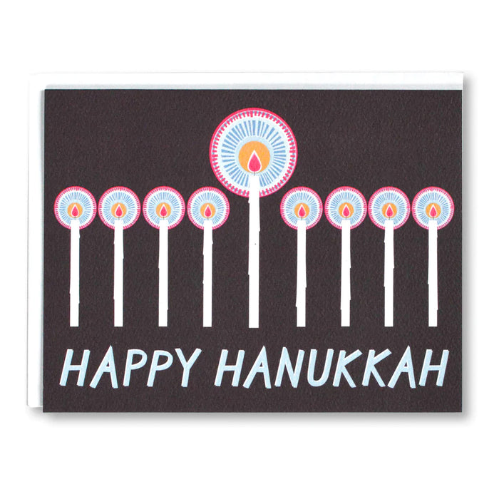 Happy Hanukkah Note Card with Menorah for Festival of Lights