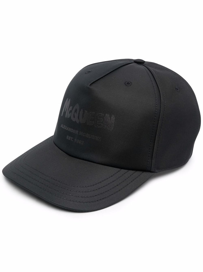 ALEXANDER MCQUEEN Hat Tonal Graffiti Black - MAISONDEFASHION.COM
