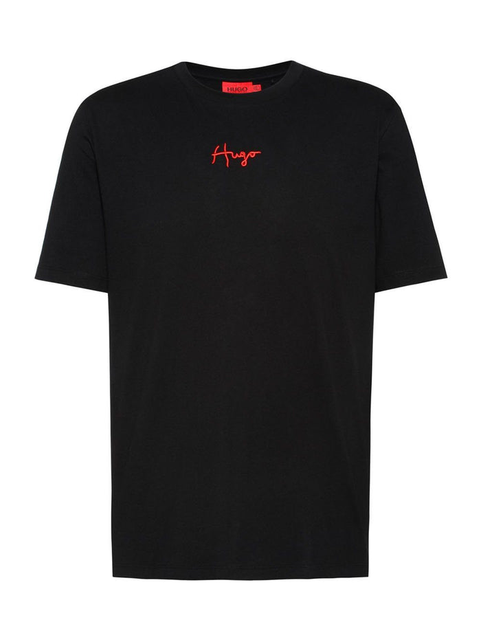 HUGO  Embroidered Logo T-Shirt Black - MAISONDEFASHION.COM