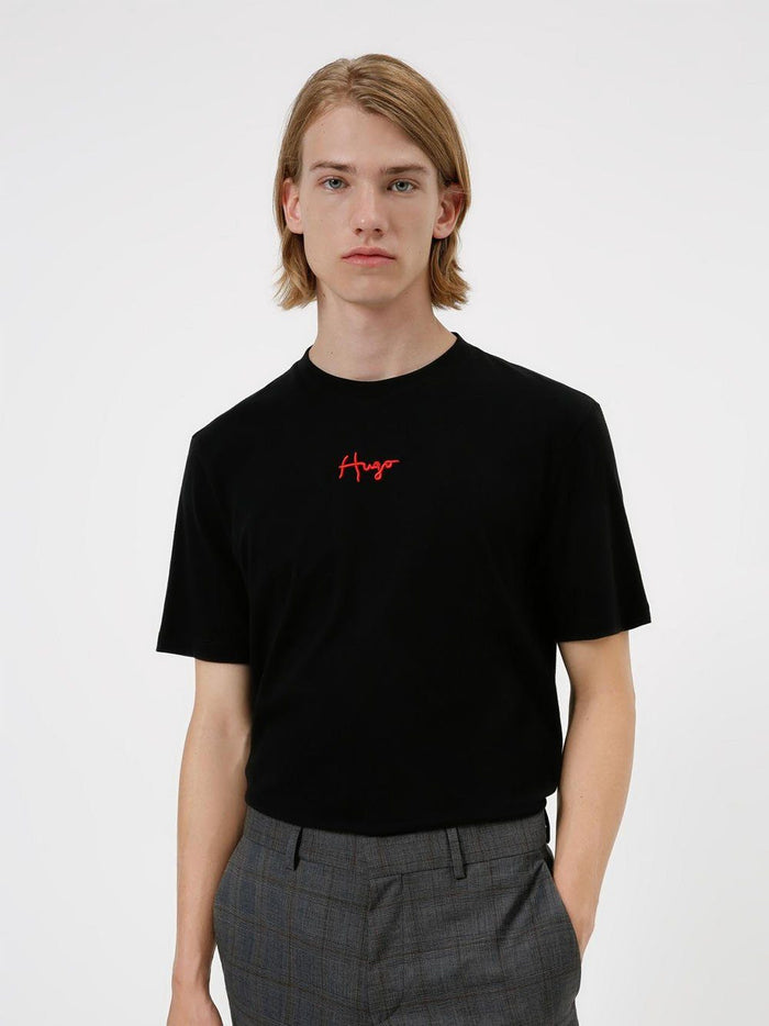 HUGO  Embroidered Logo T-Shirt Black - MAISONDEFASHION.COM