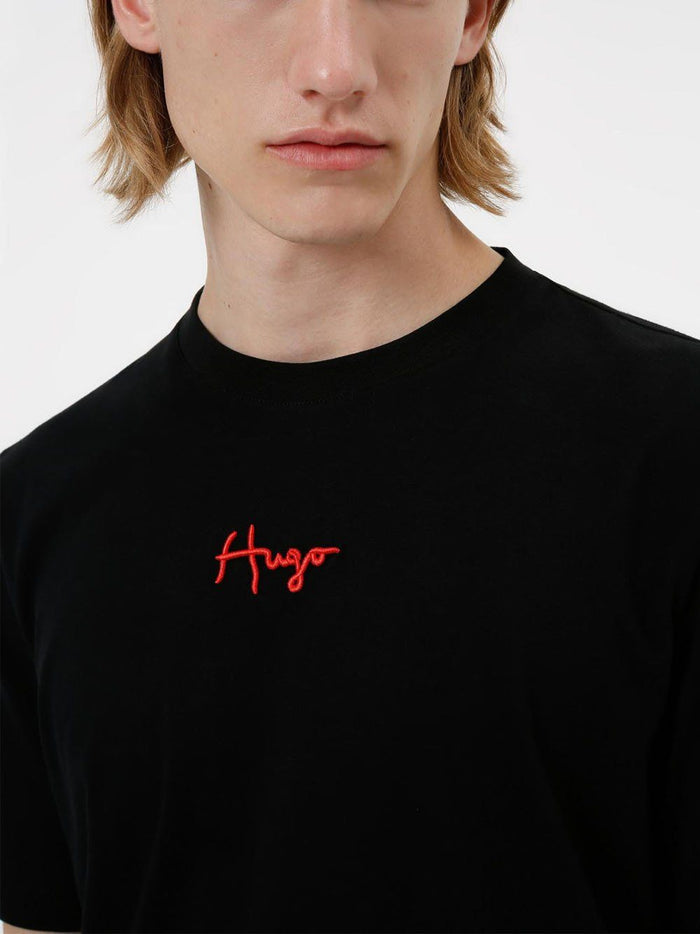 HUGO  Embroidered Logo T-Shirt Black - MAISONDEFASHION.COM