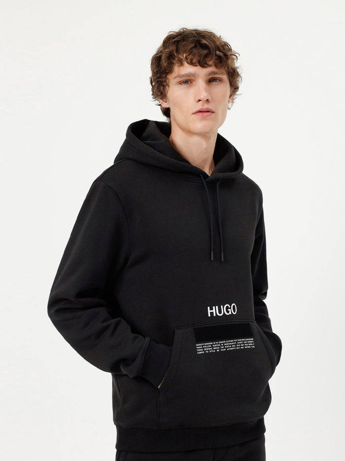 HUGO Manifesto Logo Hoodie Black - MAISONDEFASHION.COM