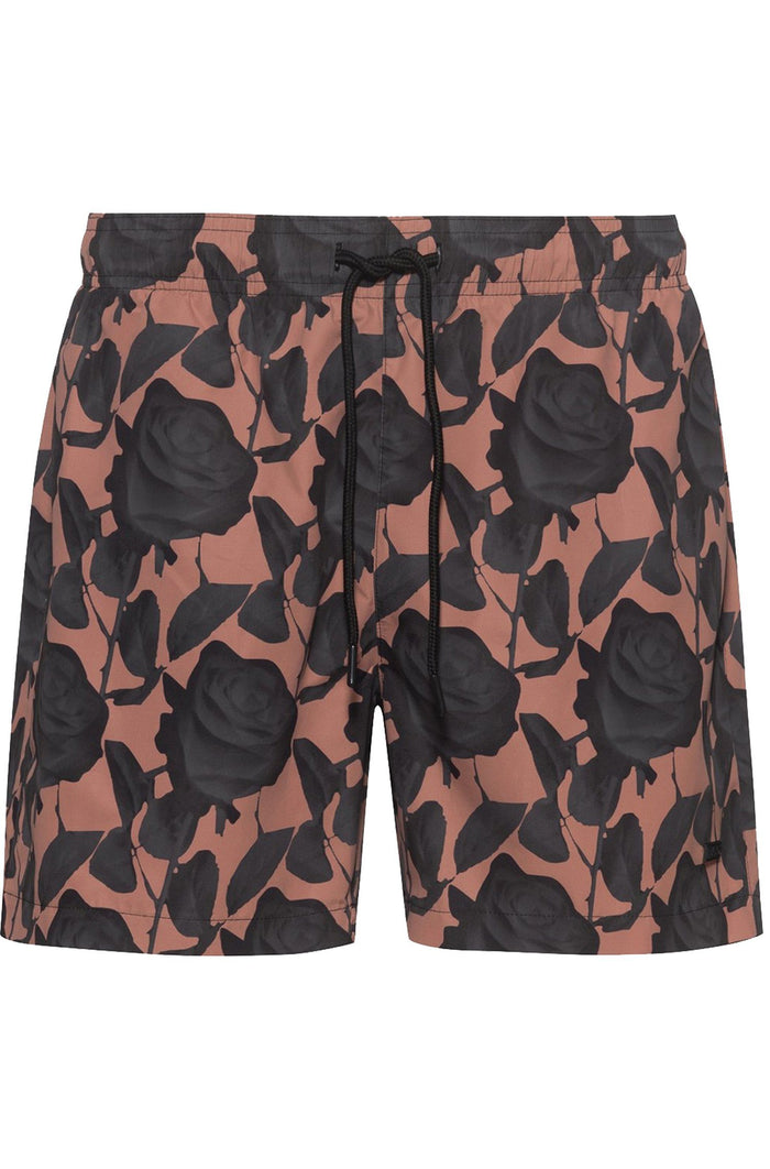 HUGO Patterned Swim Shorts Brown - MAISONDEFASHION.COM