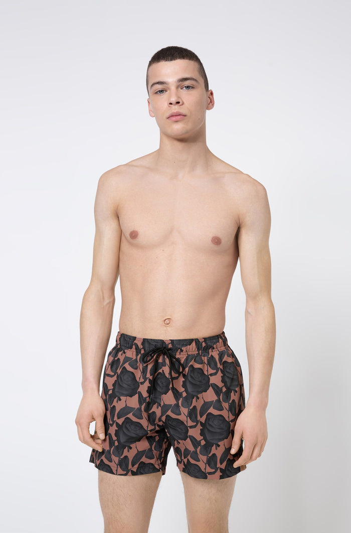 HUGO Patterned Swim Shorts Brown - MAISONDEFASHION.COM