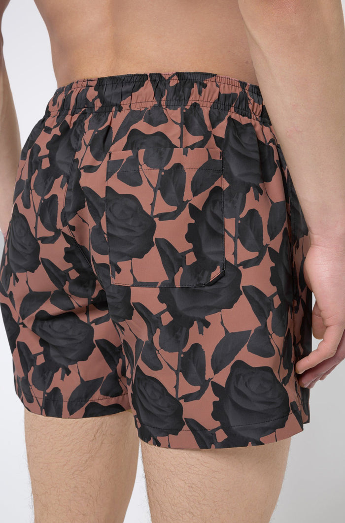 HUGO Patterned Swim Shorts Brown - MAISONDEFASHION.COM
