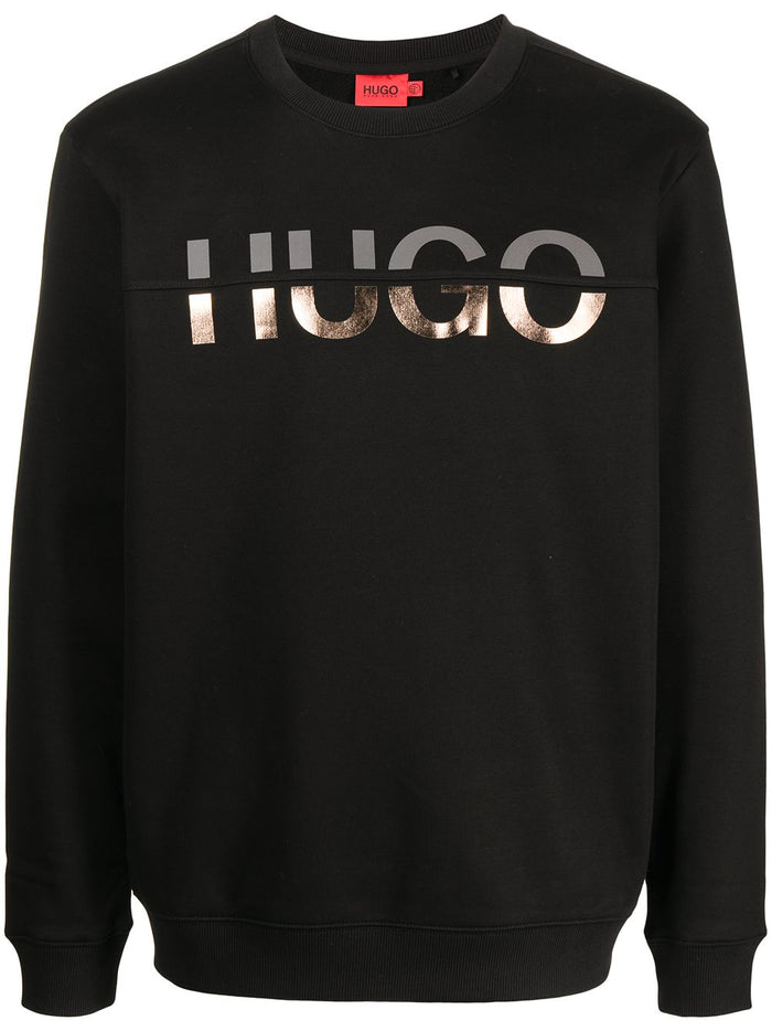 HUGO Split Logo Sweatshirt Black - MAISONDEFASHION.COM