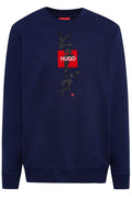 HUGO Square Logo Sweatshirt Blue - MAISONDEFASHION.COM
