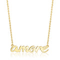 14kt yellow gold necklace with “amore” cursive pendant and link chain